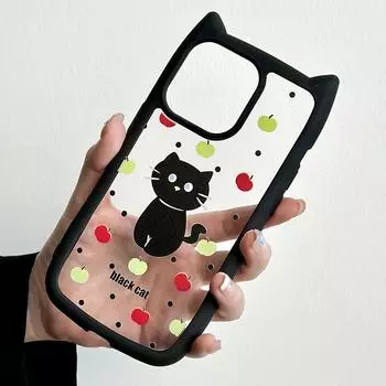 Абсолютно новый прозрачный чехол для iPhone16 1514promax с кошачьими ушками, совместимый и подходящий для Apple 13/12/11 Little Black Cat 16