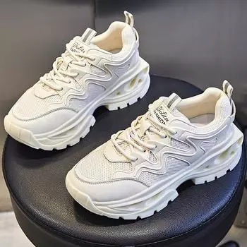 Absorbent sole dad shoes spring 2025 new leather women s shoes sports running shoes children s thick sole heightening casual shoes 35