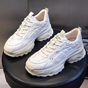 Absorbent sole dad shoes women s 2025 spring new leather women s shoes running shoes women s black sneakers children s tide 35