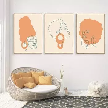 Abstact Африканская женщина, настенная живопись на холсте, бохо, бежевая линия, постеры и принты для лица, фотографии для гостиной, современный домашний декор 21cm30cm NoFrame
