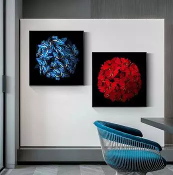 Abstarct синий и красный шар с бабочкой, картины современного искусства, милые постеры и принты для гостиной, украшение дома, настенное искусство 20x20cm (8X8 inch)