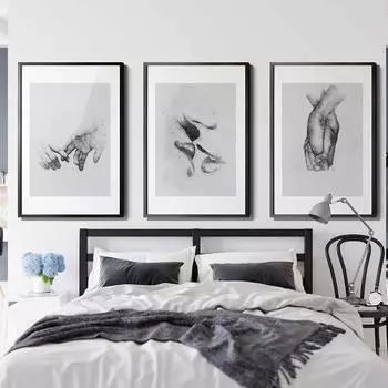 Абстрактное искусство холст живопись черно-белая держащая рука эскиз влюбленные плакаты Hd печать спальня домашнее украшение настенная картина декор 21x30cm No Framed