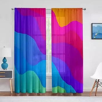Абстрактное искусство Красочные волны Полосы Геометрические тюлевые шторы для гостиной Спальня Декор Прозрачная вуаль Шторы Оконные украшения 1 PCS W100XH250cm&Rod Pocket