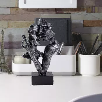 Abstract Art Couple Sculpture Kissing Lover Statue Couples Kiss for Festival Vintage Silvery