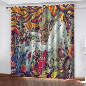 Абстрактное искусство, рисунок, живопись, 3D-печать, затемняющие шторы для детей, девочек, спальни, гостиной, украшения, оконные шторы W70xH160cmx2&Grommet Top