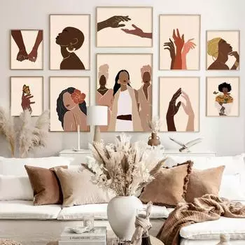 Abstract Black Girl Illustration African Wall Canvas Painting, Nordic Posters and Prints, Wall Picture for Living Room Decor 21X30cm No Frame