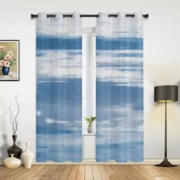 Abstract Blue Texture Curtains for Bedroom Living Room Drapes Kitchen Children s Room Window Curtain Modern Home Decor 135W x 60H(cm) x1