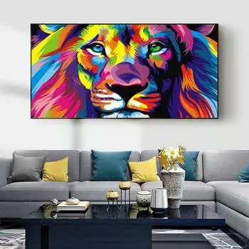 Abstract colorful animals lion elephant and dog oil painting modern office living room corridor home decoration mural No Frame 20*40cm No Frame