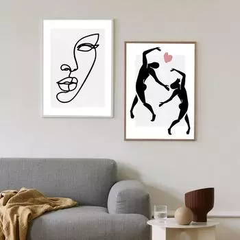 Абстрактная танцовщица Минимальный постер Женское лицо Линия Художественная печать Черно-белая картина на холсте Скандинавская настенная картина Гостиная Домашний декор 21x30cm No Framed