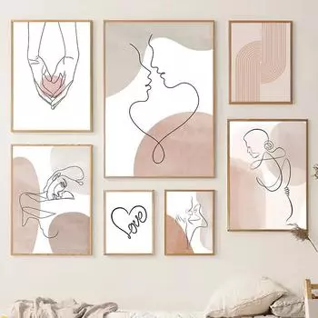 Абстрактные фигуры влюбленных холст картины настенное искусство богема современный линейный постер и печать минималистская картина домашний интерьер декор комнаты 21x30cm No Framed