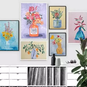 Abstract Flower Sunflower Wildflower Art Poster Print Retro Raissa Oltmanns Nude Sculpture Vase Canvas Painting Room Home Decor 21x30cm No Framed