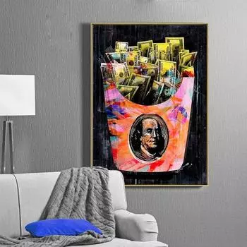 Abstract French Fries Dollar Bills Street Wall Graffiti Art Canvas Painting Creative Poster Prints Living Room Office Home Decor 20x30cm