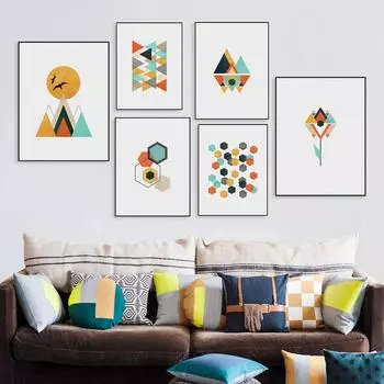 Abstract Geometric Canvas Painting Colourful Landscape Wall Art Prints Nordic Minimalist Canvas Poster Room Home Decor No Frame 21*30cm No Frame