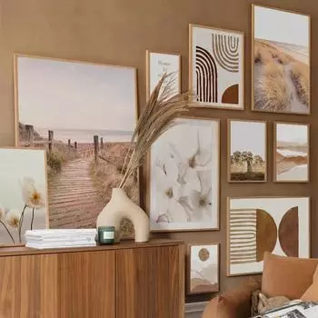 Abstract Geometry Print Painting Bloom Flowers Sea Ocean Beach Boardwalk Landscape Canvas Nordic Poster Reed Picture Living Room 21x30cm No Framed