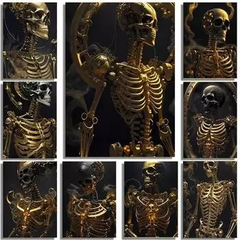 Abstract Golden Skull Canvas Wall Art Body Skeleton Prints for Aisle Living Room Bedroom Home Decor Poster Pictures 21cm30cm NoFrame