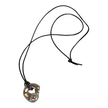 Abstract Hollow Metal Pendant Necklace PU Leather Cord Choker Adjustable Length Clavicle Chain Fashion Accessory золотой