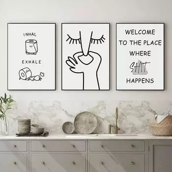 Абстракция Юмор Неприятный Запах Смешной Плакат Для Ванной Комнаты Черно-Белые Печати Холст Картина Туалет Туалет Настенные Картины Для Декора Комнаты 21x30cm No Framed