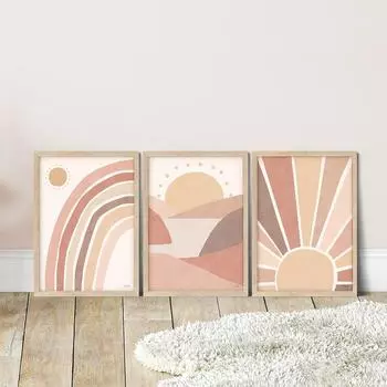 Abstract landscape Sun Rainbow Scene Boho Canvas Prints Painting for Living Room Home Decor No Frame Wall Art Picture Posters 21x30cm No Framed