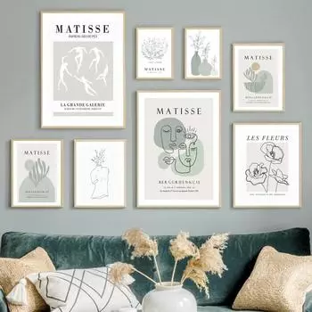 Abstract Line Flower Vase Figures Matisse Gray Green Wall Art Print Canvas Nordic PosterPainting Decor Pictures For Living Room 21x30cm No Framed