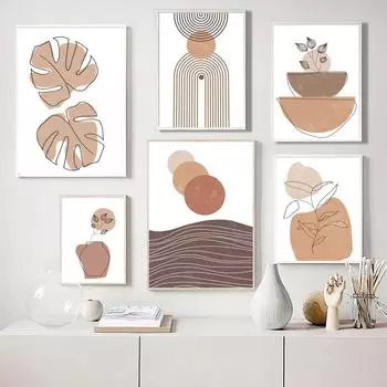 Abstract Line Leaves Vase Boho Gallery Posters And Prints Canvas Painting Wall Art Pictures For Living Room Home Decor 21X30cm No Frame