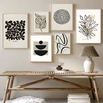 Абстрактные линии, растения, листья, геометрия, цветы, постеры и принты, холст, живопись, скандинавские настенные художественные картины для декора гостиной 21X30cm No Frame