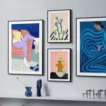 Абстрактные линии, полосатые женщины, цветы, фрукты, постеры, художественные принты, диван, чтение, настенные картины, холст, живопись, гостиная, домашний декор 21x30cm No Framed