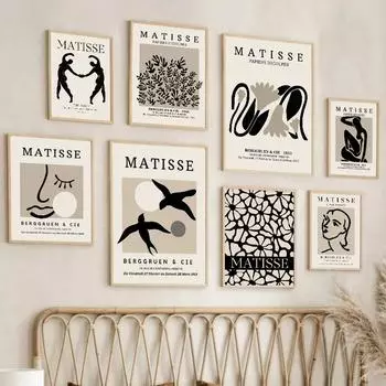Абстракция Матисса Линия Женщина Цветок Листья Птица Плакаты и принты Минималистская Картина на холсте Настенное искусство Гостиная Домашний декор 21x30cm No Framed