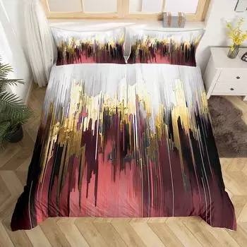 Abstract Red Gold Gradual Change Three-Piece Quilt Cover Digital Printing Bedding Set EU single 135*200