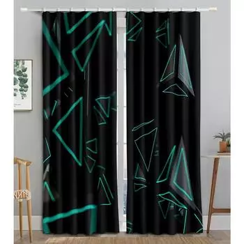 Abstract Silver Glass Pyramids Rendering Blackout Window Curtain for Living Room Bedroom Bathroom Kicthen Cupboard Decor Hooks W50 X H130(CM)X2&Hook