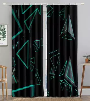 Abstract Silver Glass Pyramids Rendering Blackout Window Curtain for Living Room Bedroom Bathroom Kicthen Cupboard Decor Hooks W50 X H130(CM)X2&Hook