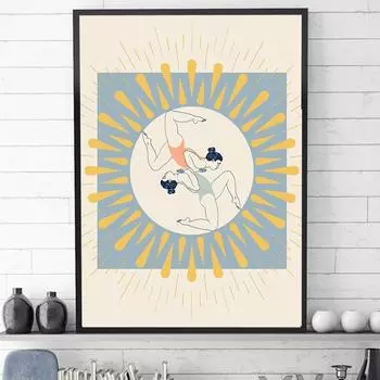 Abstract Solar Two Women Poster Modern Wall Art Canvas Painting Fashion Living Room Nordic Home Decor Frameless Picture 21cm30cm NoFrame