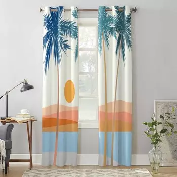 Abstract Sun Coconut Tree Boho Window Curtains for Living Room Luxury Bedroom Curtain Kitchen Blinds Drapes Curtains 135W x 60H(cm) x1