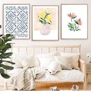 Abstract Tiles Poster Boho Pink Brunch Canvas Painting Brunch Art Print Sun Moon Nordic Wall Picture Living Bedroom Home Decor 21x30cm No Framed