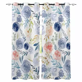Abstract Watercolor Flowers Plants Blackout Curtains For Living Room Bedroom Printed Window Treatment Drapes Home Decor W135 x H60cm