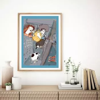 Abstract We Love You Cat Dad Quote Wall Art Canvas Painting Nursery Animal Cats Poster Print Pictures for Living Room Home Decor 21x30cm No Framed белый