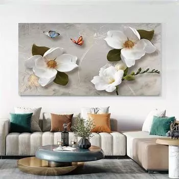 Абстрактные белые цветы настенный художественный постер большая белая роза ретро цветочная картина на холсте современная цветочная художественная печать декор для дома 20x40cm
