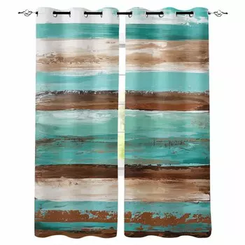 Abstract Wood Grain Brown Turquoise Gradient Blackout Curtains For Living Room Bedroom Window Treatment Blinds Drapes W135 x H60cm
