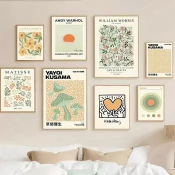 Абстракция Матисс Яёи Кусама Галерея Уильяма Морриса Плакаты и принты Настенное искусство Холст Картины для декора гостиной 21x30cm No Framed
