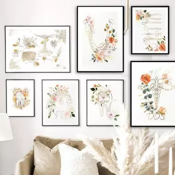 Абстракция Медицина Стоматолог Зубы Сердце Цветок Винтажное Скандинавское Настенное Искусство Холст Картина Постеры и Принты Декор Для Гостиной Без Рамки 21*30cm No Frame