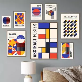 Абстракция середины века Баухаус Геометрические линии Ретро Холст Картина Скандинавские постеры и принты Настенные картины Декор гостиной 21x30cm No Framed