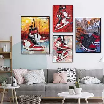 Абстракция Уличный Поп-Арт Мужчины Женщины Граффити Спортивная Обувь Холст Картины Плакаты Печати Настенные Картины для Гостиной Домашний Декор 21x30cm No Framed