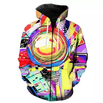 Абстрактная 3D-печатная художественная живопись Толстовка с капюшоном на молнии для мужчин и детей Весна Хип-хоп Подростки Толстовки Топы Уличная одежда Свободные толстовки в стиле Харадзюку S