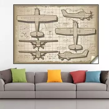 Абстрактная 3D схема проекта самолета, двигатель, холст, картина, плакаты на скандинавскую тему и принты, настенное искусство, гостиная, домашний декор, без рамки 21cm30cm NoFrame