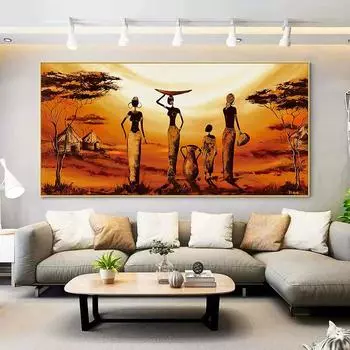 Абстрактная африканская черная женщина, картина маслом, плакат, настенное искусство, холст, принт, декор комнаты, картина для современной гостиной, украшение дома 20x40cm No Frame