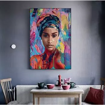 Абстрактная африканская девушка, холст, картина маслом, красочные женские портретные постеры и принты, настенное искусство для гостиной, домашний декор, Куадрос 20x30cm