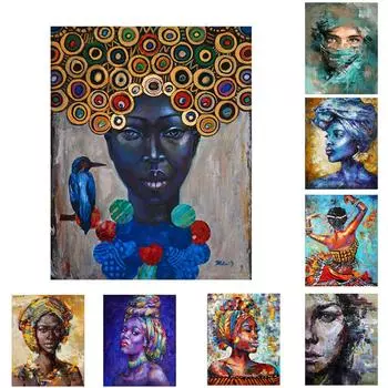 Абстрактная африканская женская портретная картина маслом на холсте, скандинавские постеры и принты, настенная картина для декора гостиной 21cm30cm No Frame