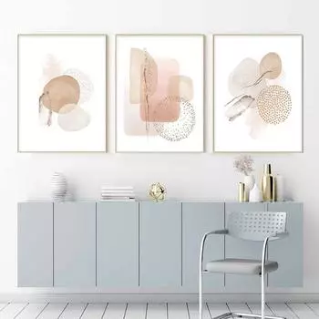 Абстрактная акварель бежевого розового золота постер в стиле бохо с принтом на холсте живопись геометрическая настенная художественная картина интерьер гостиной домашний декор 21 X 30cm No Frame