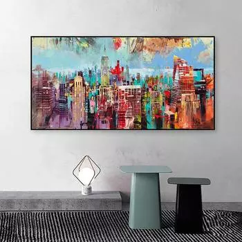 Абстрактная акварельная картина на холсте с изображением города Нью-Йорка, пейзажные постеры, принты, настенные художественные картинки для декора гостиной, Cuadros 20x40cm Unframed