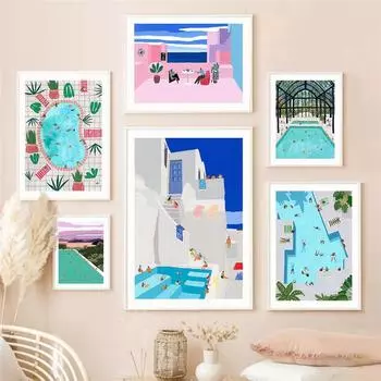 Абстрактная акварельная живопись на холсте для бассейна, настенный художественный постер и принты, украшение для гостиной, спальни, домашний декор, изображение A4 21x30cm No frame