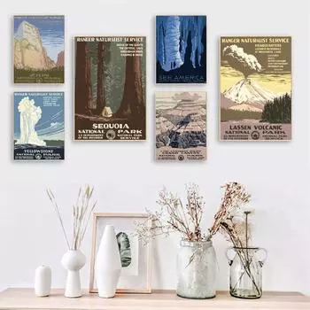 Абстрактная акварельная живопись на холсте Современные скандинавские картины для дизайна дома Пейзаж настенное искусство Lassen Valcanic Prints No Frame 21*30cm No Frame